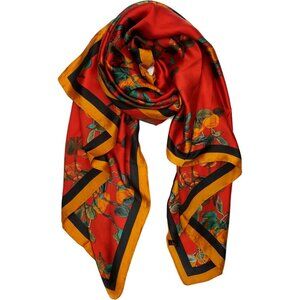 Women Red/Persimmon Long Stain Mulberry Silk Shawl Lightweight Sunscreen Scarf